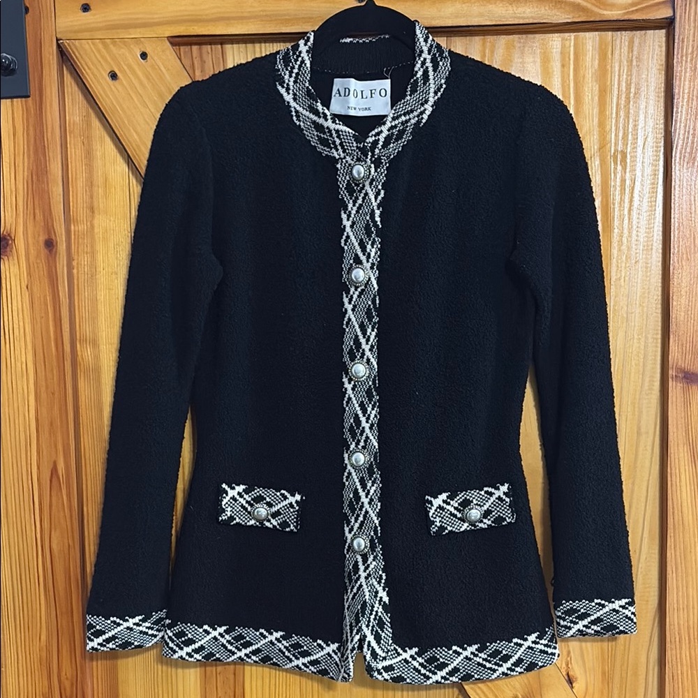Adolfo Black Jacket with White Accents